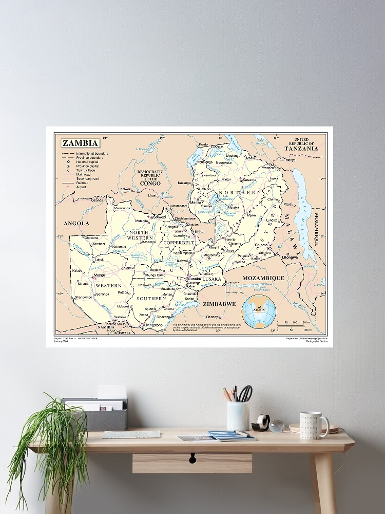 Home Decor Zambia - Zambia kaart, print kunst canvas poster,