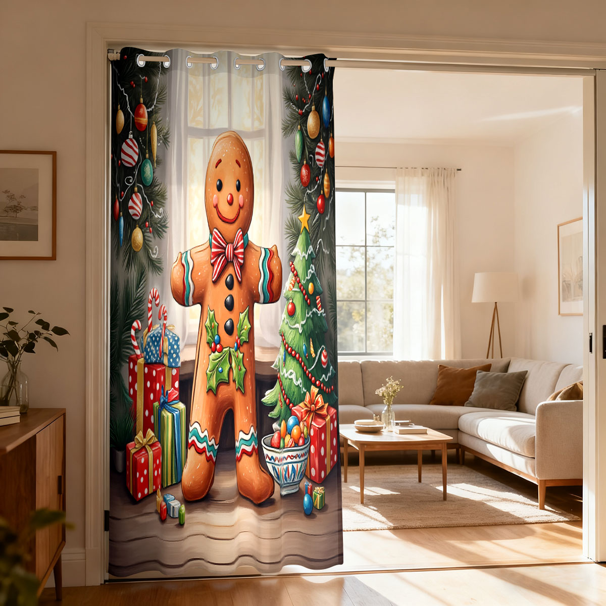 Home Decor Curtains - Kerst Gingerbread Man Kerstdecoratie Enkel paneel