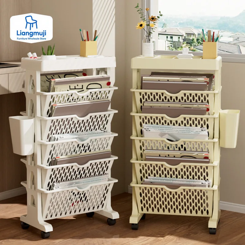 Home Decor On Wheels - 5-laags verplaatsbare boekenplank op wielen Draaibare