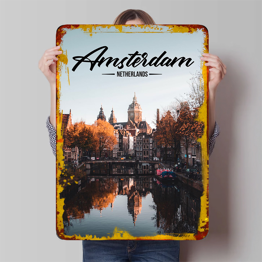 Home Decor Netherlands - Amsterdam Nederland stadsgezicht metalen muur kunst