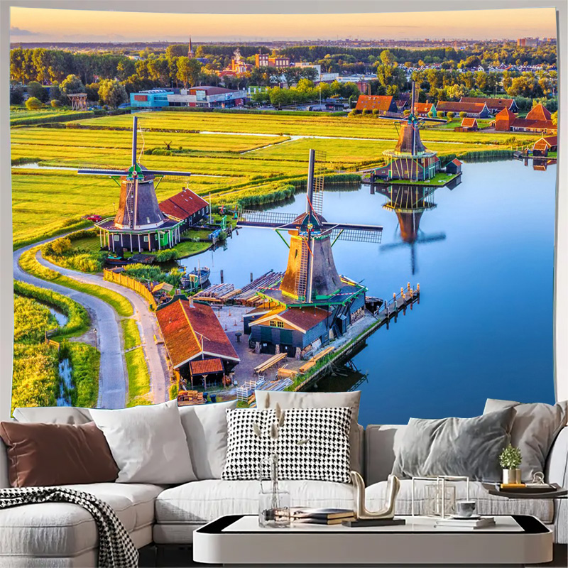 Home Decor Netherlands - Grote Boheemse Nederlandse windmolens wandtapijt wanddecoratie