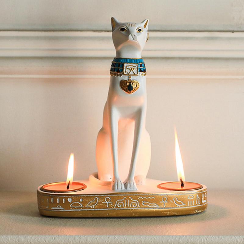 Home Decor Modern Organic - Egyptische Kat Kandelaar Hars Beeldje Decoratie