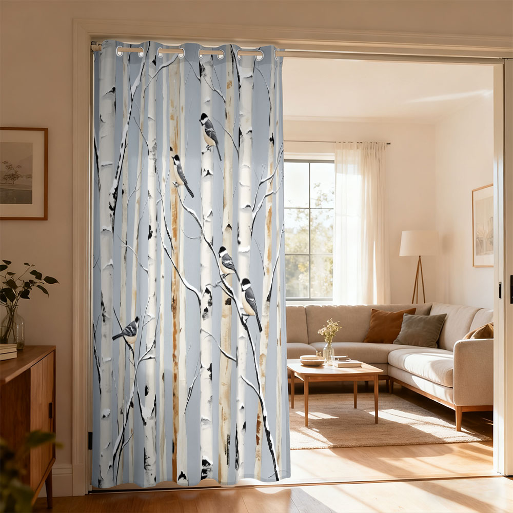 Home Decor Curtains - 1 stuk berkenbos titmouse print enkellingsgordijn