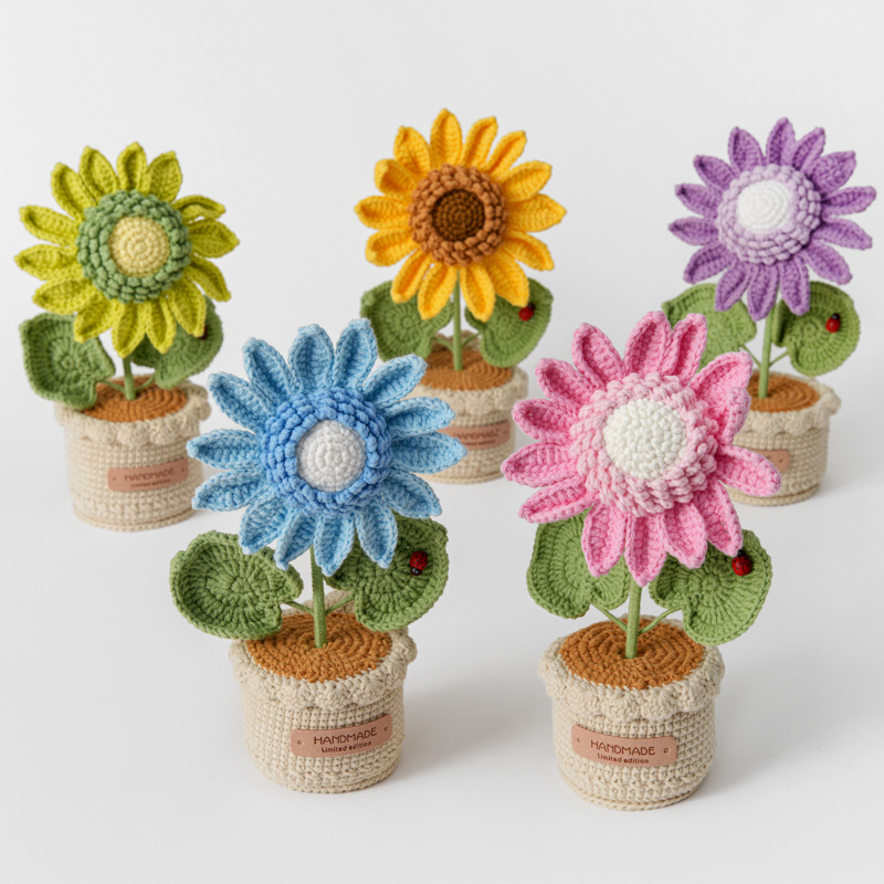Yarn Home Decor - Creatieve Geweven Grote Zonnebloem Garen Potplant