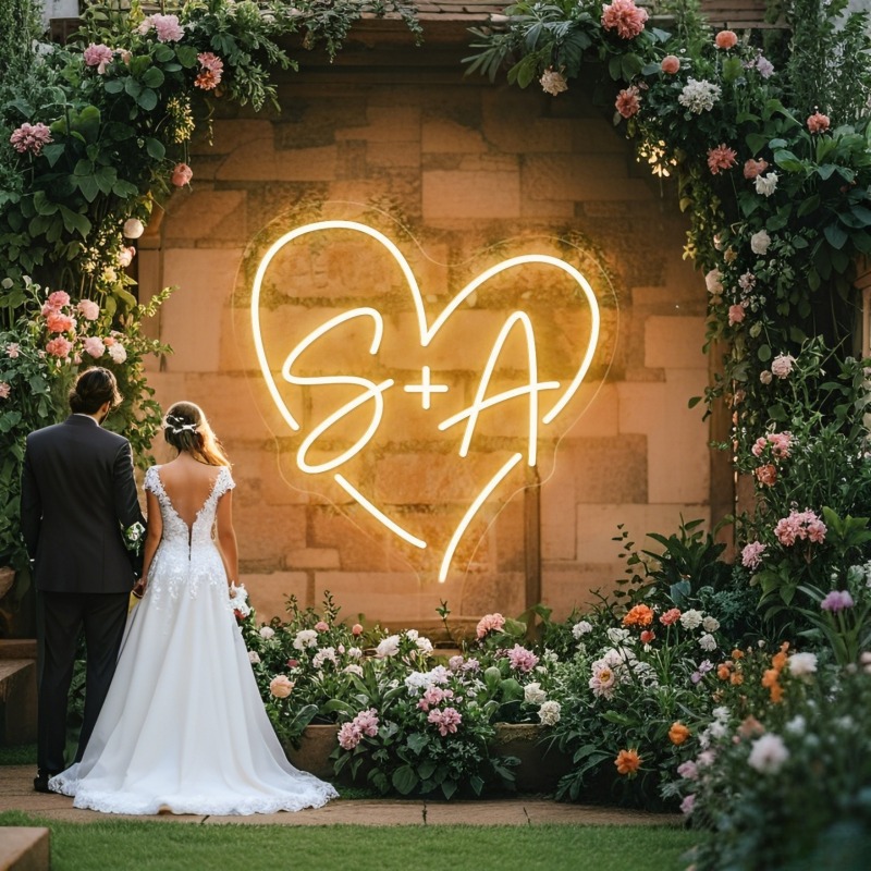Neon Sign Led Custom - Aangepaste initialen hart LED neon teken,