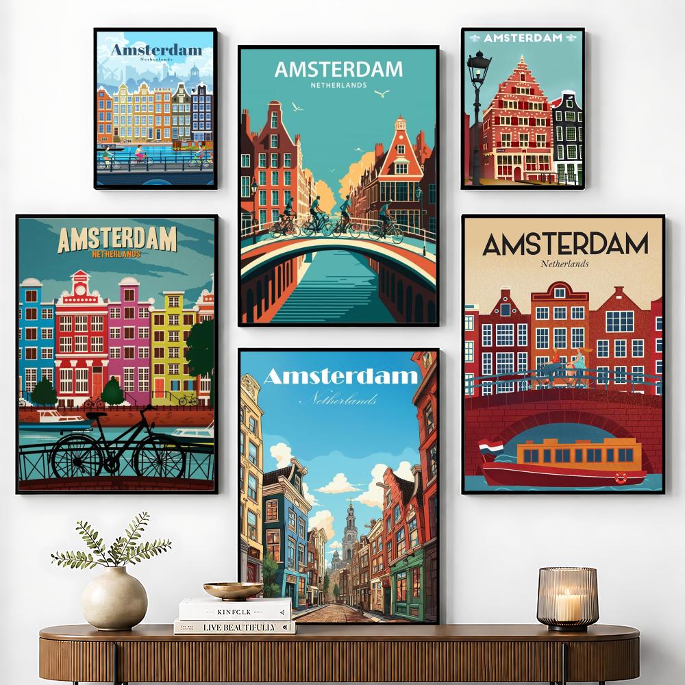 Home Decor Netherlands - Amsterdam Nederland Poster Perfecte sticker zelfklevend