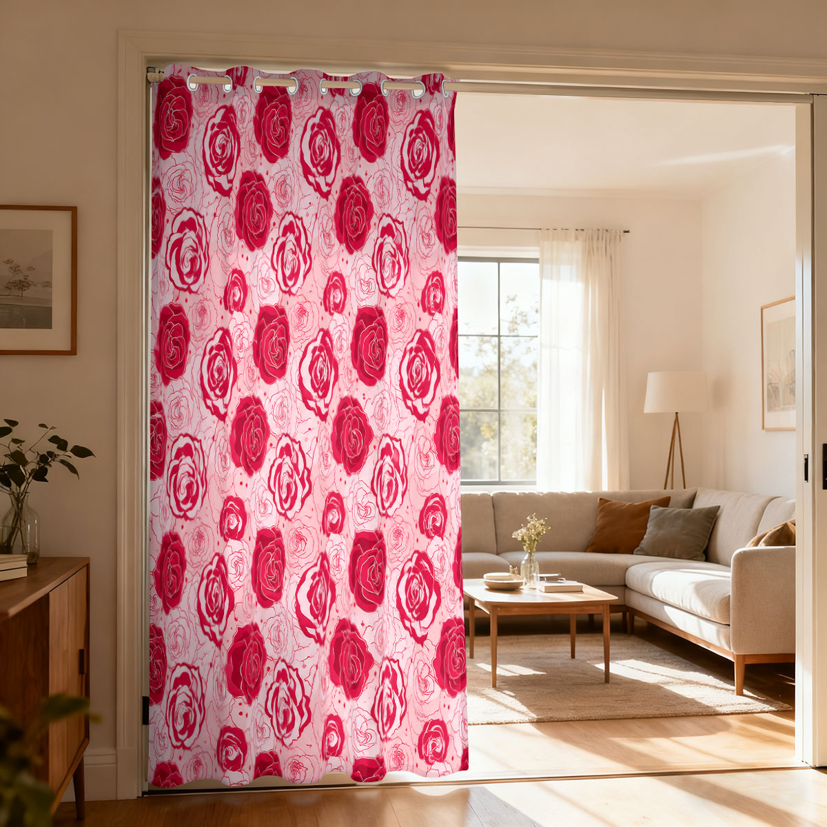 Home Decor Curtains - 1 stuk lichtgroen roze roos bloemen