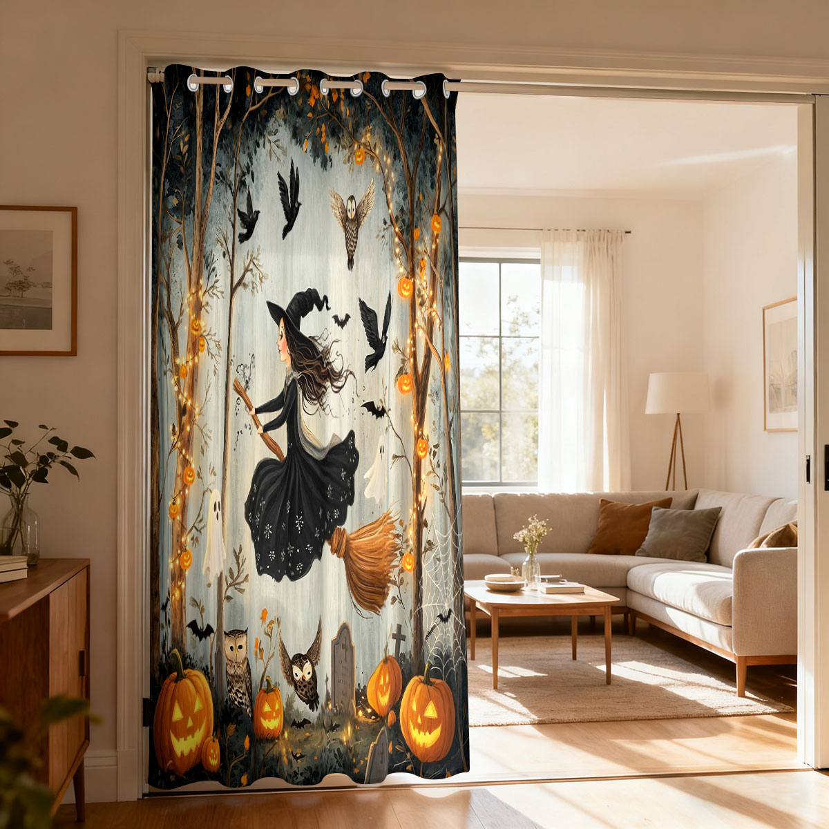Home Decor Curtains - 1PC Halloween Heks Pompoen Ghost Forest