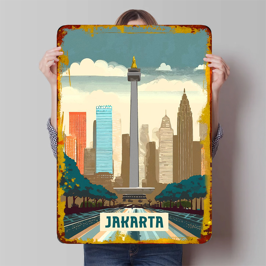 Home Decor Jakarta - Jakarta Indonesië Landmark Skyline Metal Wall