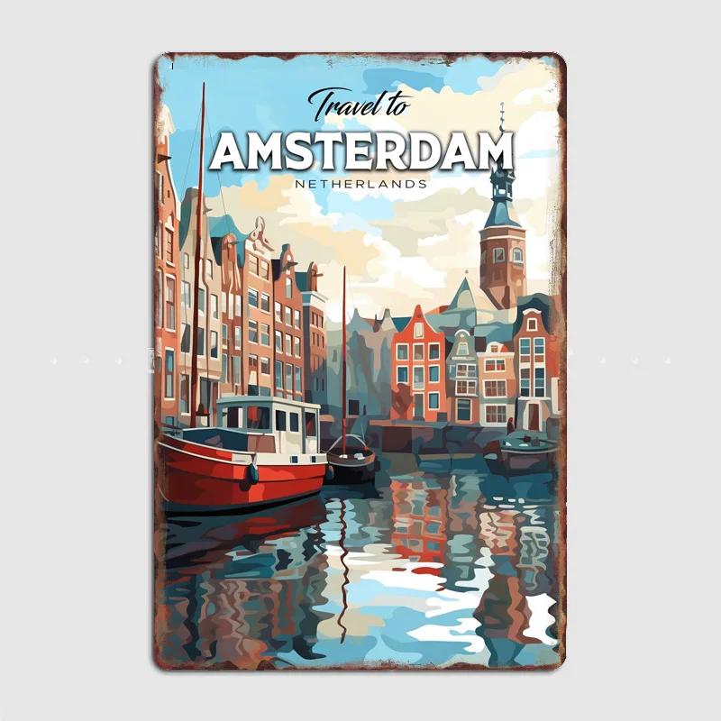 Home Decor Netherlands - Amsterdam Nederland Reisdoelstelling Retro Poster Metalen