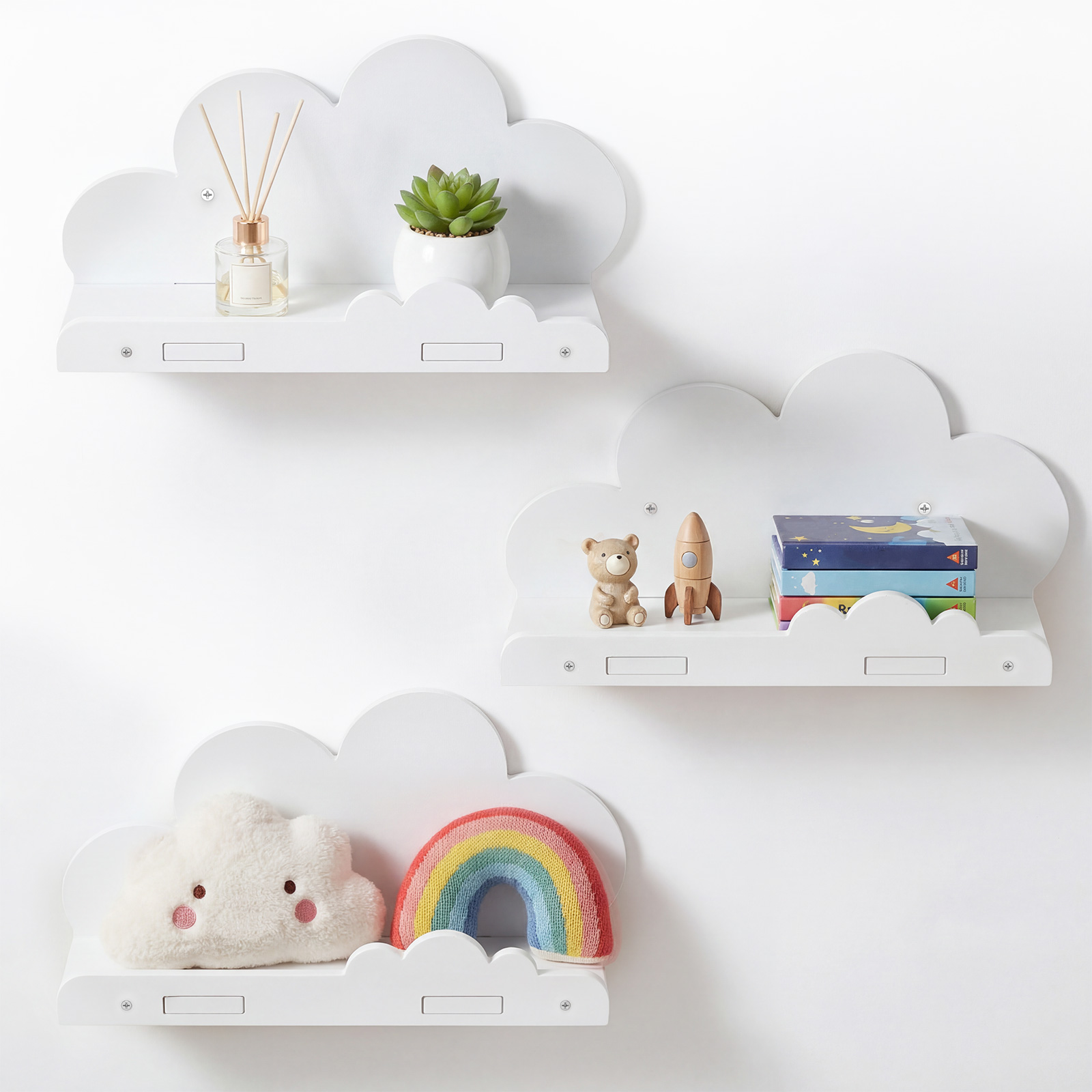 Floating Shelves - 3 stuks wolkvormige zwevende wandplank, houten