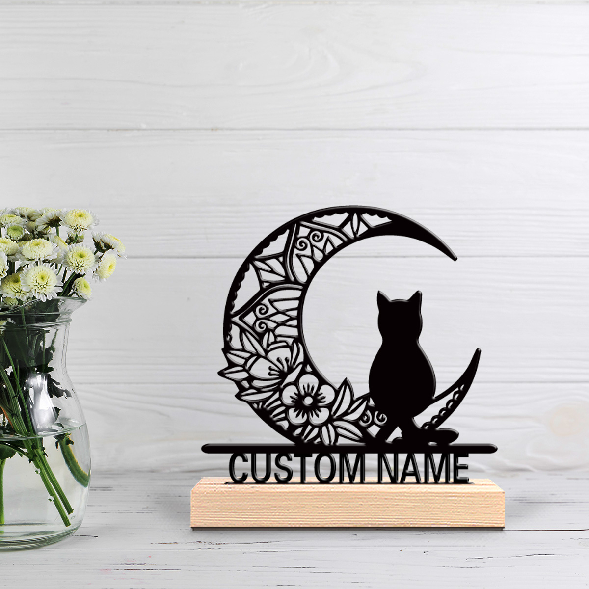Home Decor Cat - 1 stuk abstracte maankat gepersonaliseerde tekst