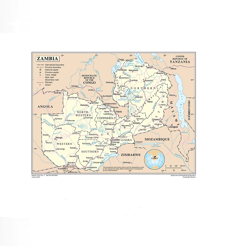 Zambia kaart, print kunst canv - Home Decor Zambia recensie en prijs