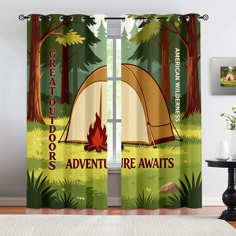 Camping Scene Print Gordijnen, - Home Decor Curtains recensie en prijs