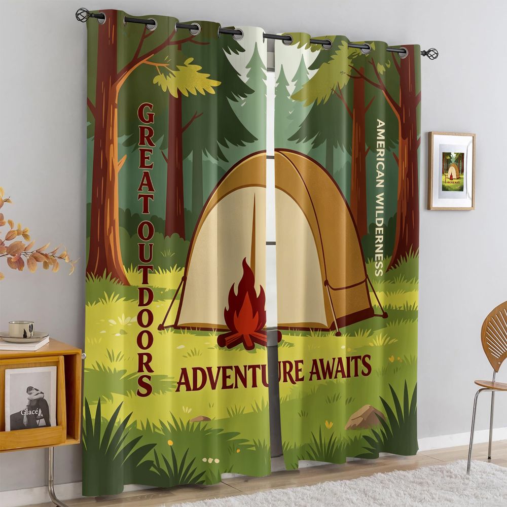 Camping Scene Print Gordijnen, - Home Decor Curtains recensie en prijs