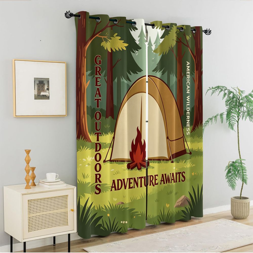Camping Scene Print Gordijnen, - Home Decor Curtains recensie en prijs