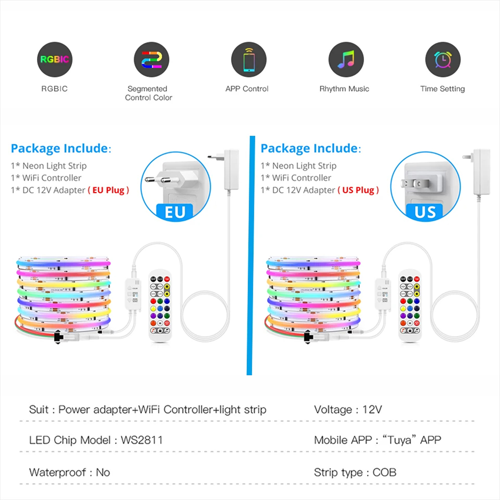 Tuya WiFi WS2811 RGBIC COB LED - Home Decor App recensie en prijs