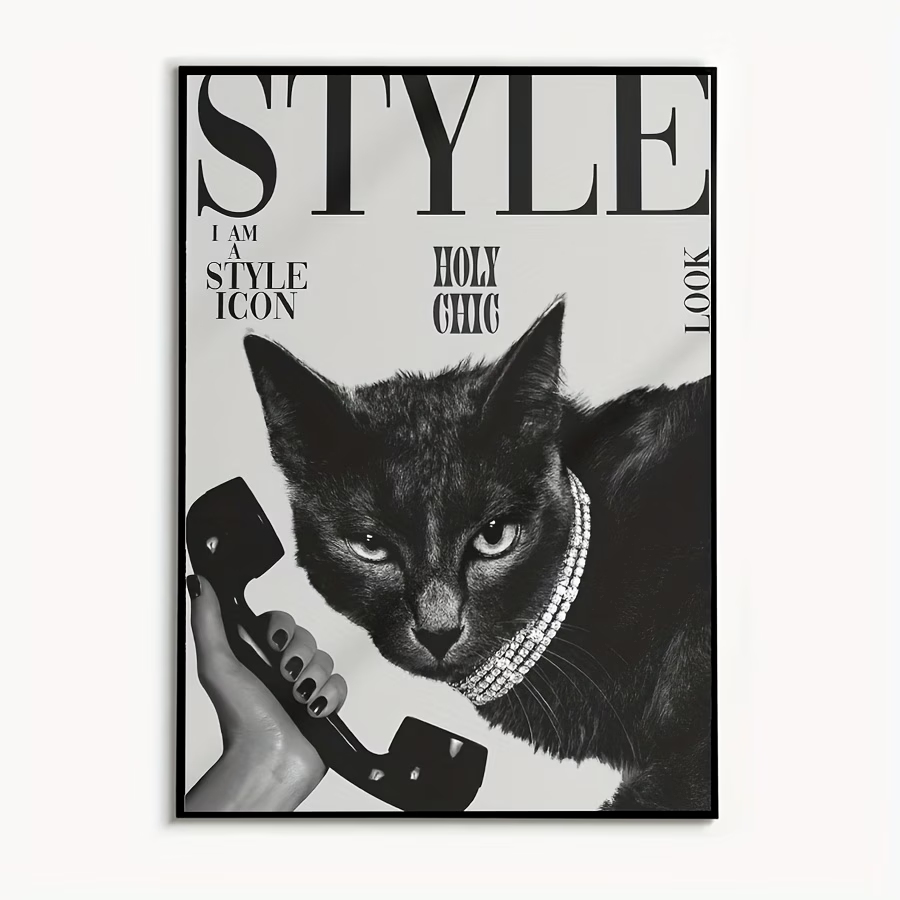 Retro zwarte kat die telefoong - Home Decor Cat recensie en prijs