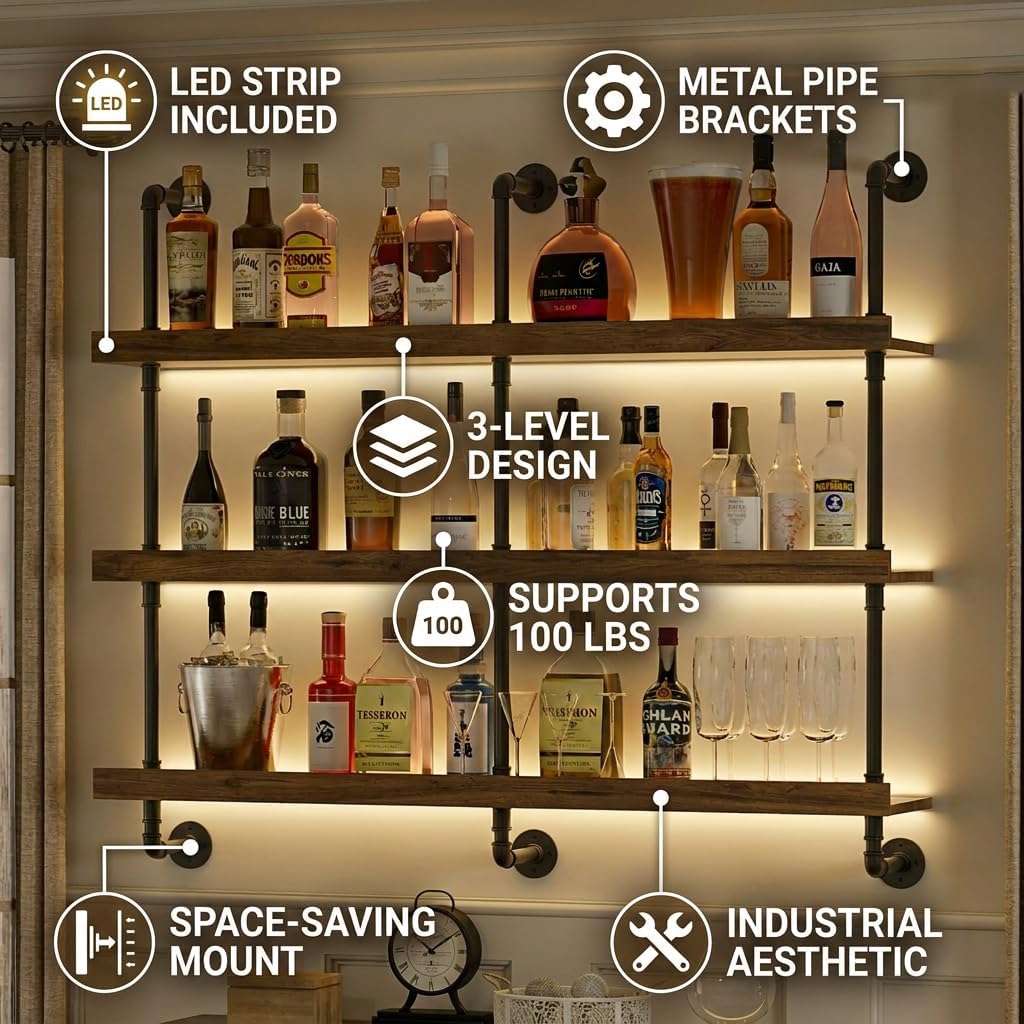 Wandgemonteerd wijnrek met LED - Floating Shelves recensie en prijs