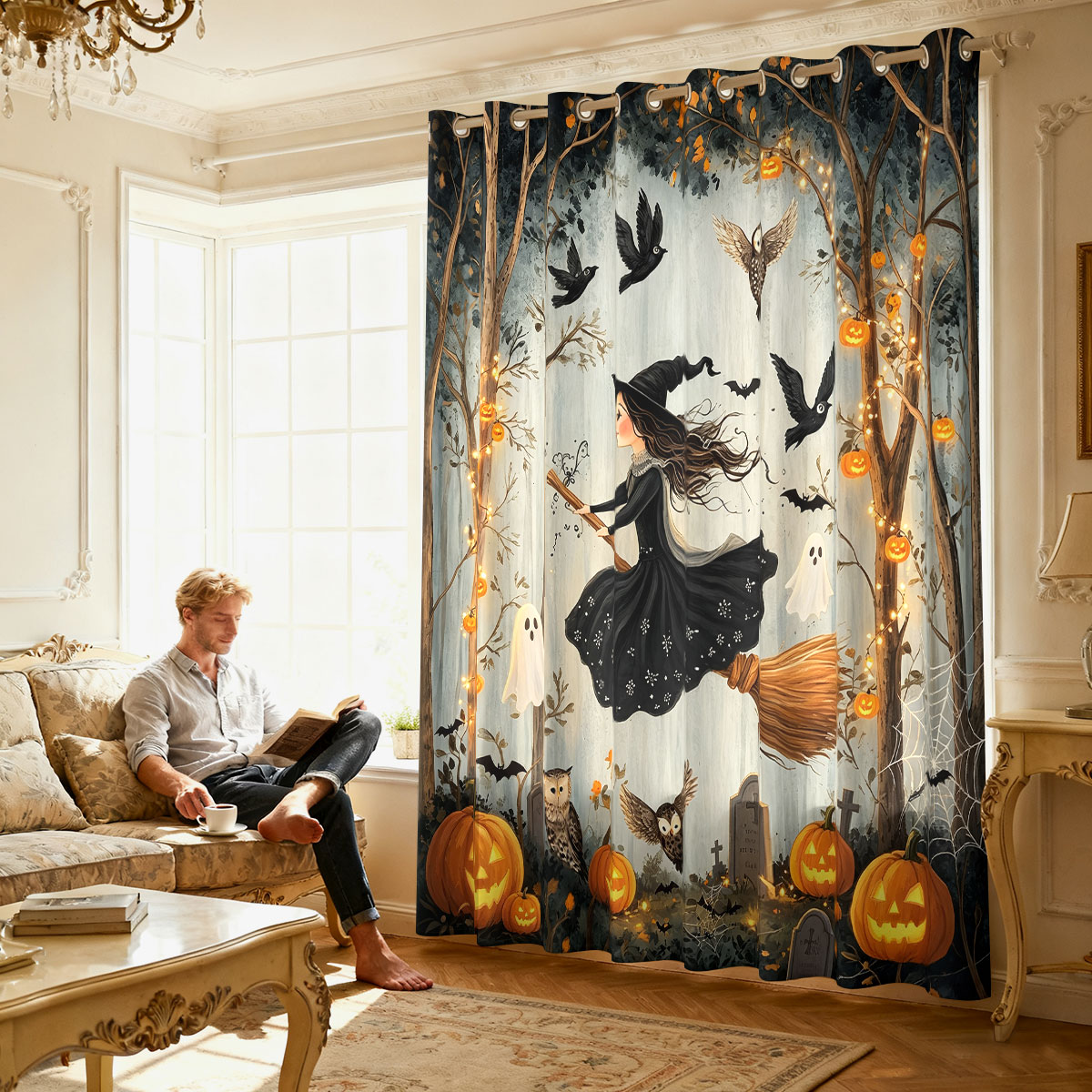1PC Halloween Heks Pompoen Gho - Home Decor Curtains recensie en prijs