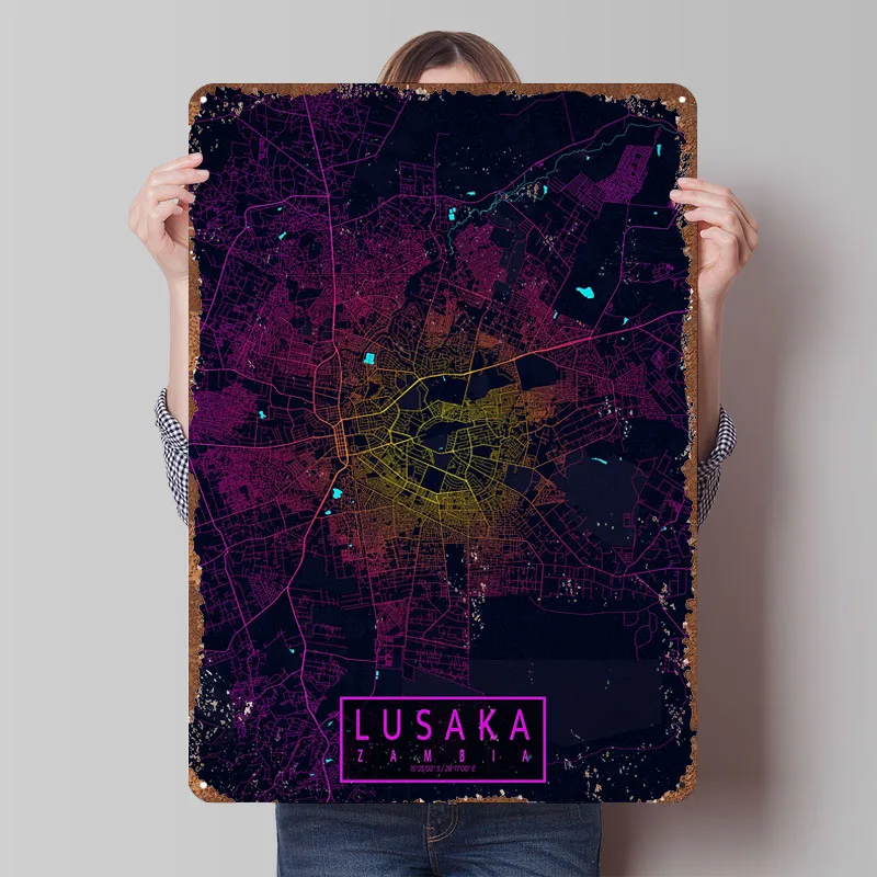 Lusaka Stadskaart Zambia Neon  - Home Decor Zambia recensie en prijs